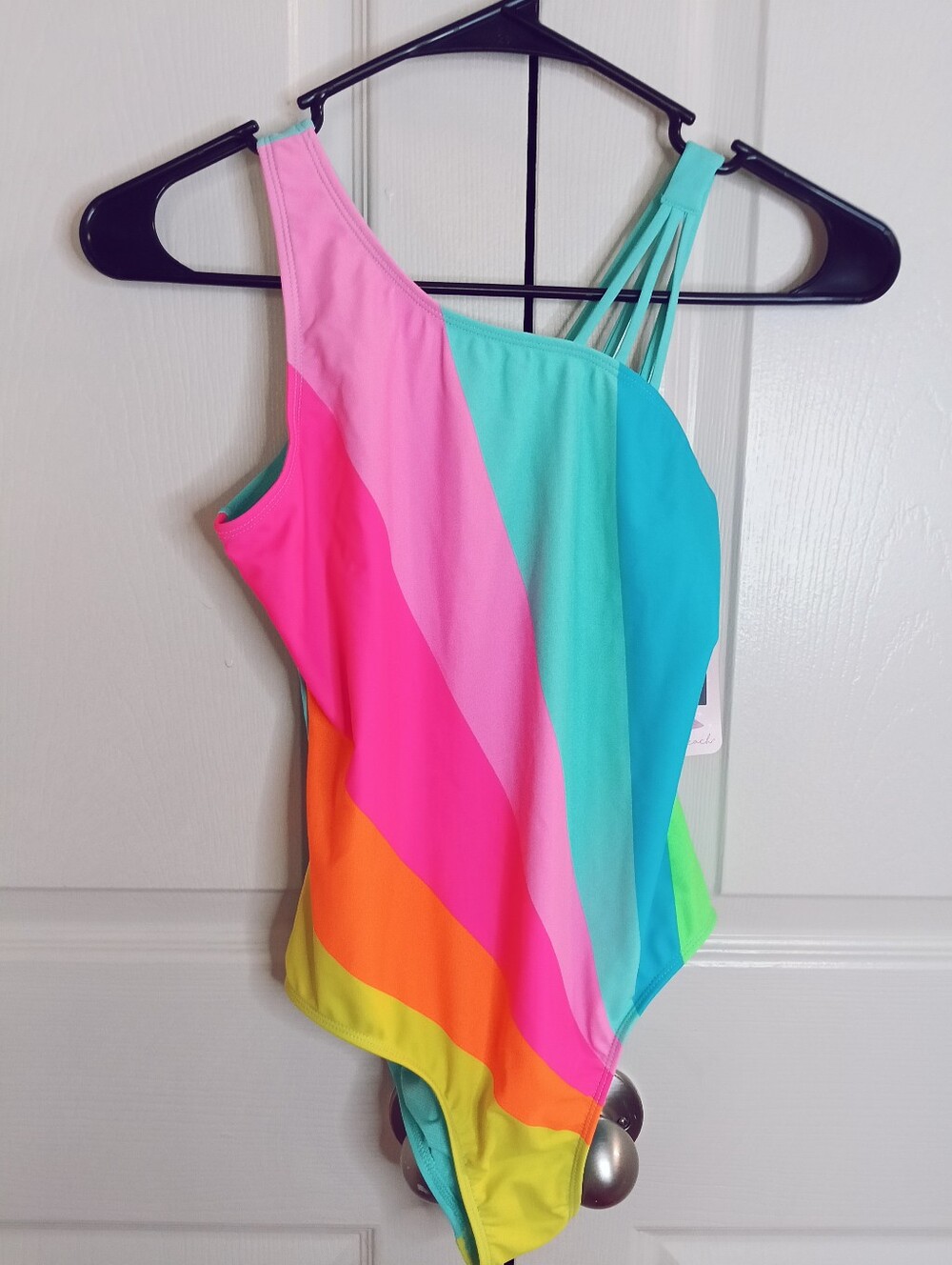 Girls' Multicolor Stripe One-Piece Swimsuit - Bright‎ Rainbow
